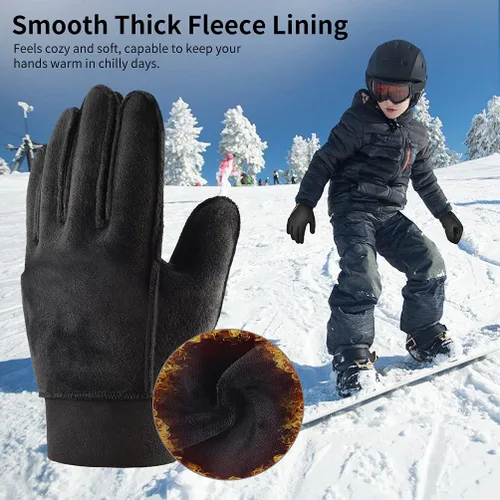 Vista 4 de OOPOR Winter Warm Cycling Kids Gloves - Cold Weather Thermal Running Ski Bike Black Mittens Aged 4-12 Boys Girls