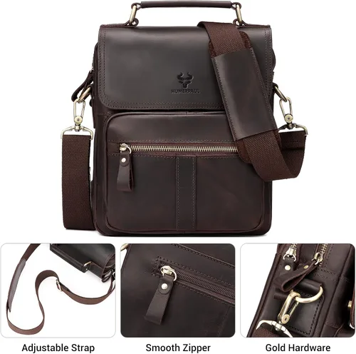 Vista 7 de HUMERPAUL Leather Messenger Bag for Men, Shoulder Crossbody Bag with Adjustable Straps for Work Business