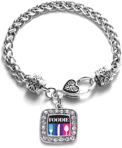 Vista 235 de Pulsera de dijes cuadrados de plata con joyería de circonita cúbica