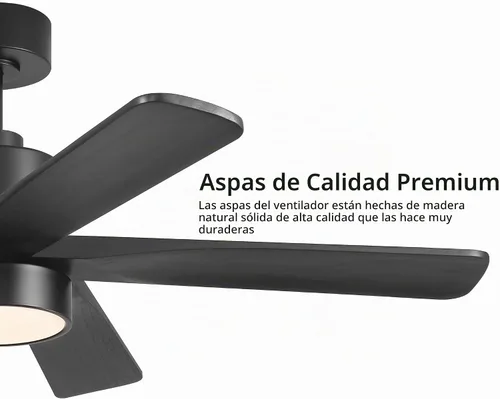 Vista 7 de WINGBO Ventilador de techo CC de 48 pulgadas con luces y control remoto, 5 cuchillas de madera maciza tallada, motor CC reversible de 6 velocidades
