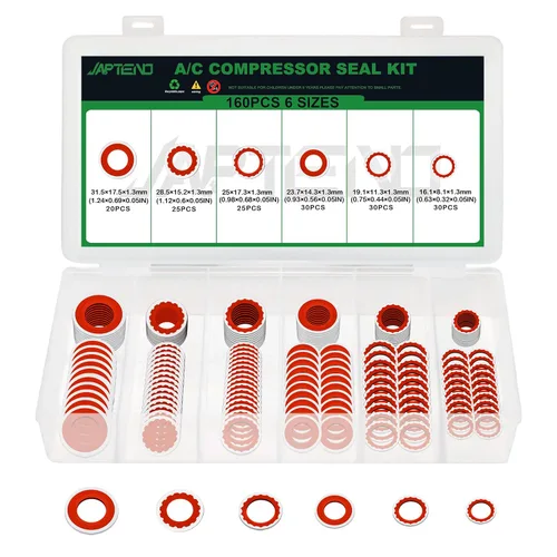 Vista 10 de Kit surtido de 110 piezas de arandelas de sello de compresor de sistema de aire acondicionado, 12 tamaños automotrices para compresor de A/C, kit