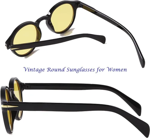 Vista 3 de SDINM Gafas de sol redondas pequeñas para mujer, marco de plástico vintage, lentes de sol UV400
