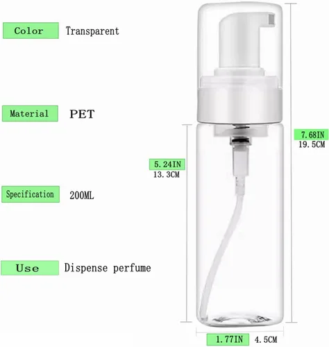 Vista 3 de Botella dispensadora de espuma, 3 botellas vacías transparentes de 7 onzas líquidas, botella de espuma de plástico, botella de jabón de viaje