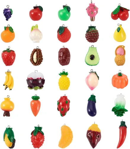 Vista 14 de Craftdady Colgantes colgantes de frutas, lindos colgantes de resina para alimentos, colgantes de manzana, naranja, piña, fresa, encantadores dijes