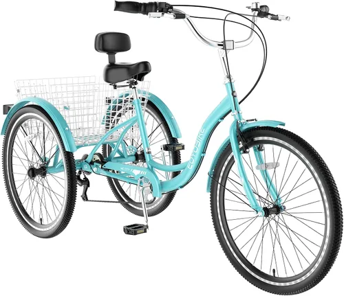 Vista 9 de MOONCOOL Triciclos para adultos de 3 ruedas y 7 velocidades, triciclos para adultos de 20/24/26 pulgadas, bicicleta de 3 ruedas con cesta