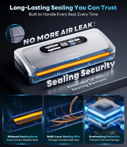 Vista 2 de Máquina selladora al vacío con sistema AirLock ProSeal, sellador al vacío 10 en 1 para alimentos, modos de sellado húmedo/seco, diseño compacto