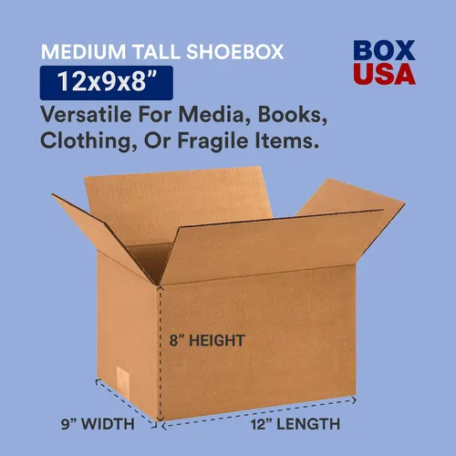 Vista 2 de BOX USA Cajas de cartón corrugado de 12 x 9 x 8, pequeñas de 12 pulgadas de largo x 9 pulgadas de ancho x 8 pulgadas de alto, paquete de 25 Envío