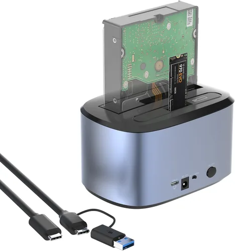 Vista 7 de GODO Adaptador de estación de acoplamiento para disco duro SAS/SATA, Caja externa SAS USB 3.0 de 2.5/3.5 pulgadas, convertidor HDD SSD con adaptador