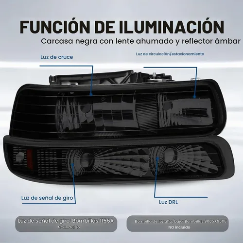 Vista 2 de MOSTPLUS Conjunto de faros delanteros compatible con Chevrolet Silverado 1500 2500 2000-2006 Suburban 1500 2500 1999-2002 con carcasa negra/lente