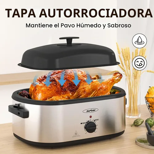 Vista 4 de Sunvivi Horno Tostador Eléctrico de 20 QT con Tapa de Autohilvanado, 3 Compartimentos y Función de Mantener Caliente, Control de Temperatura