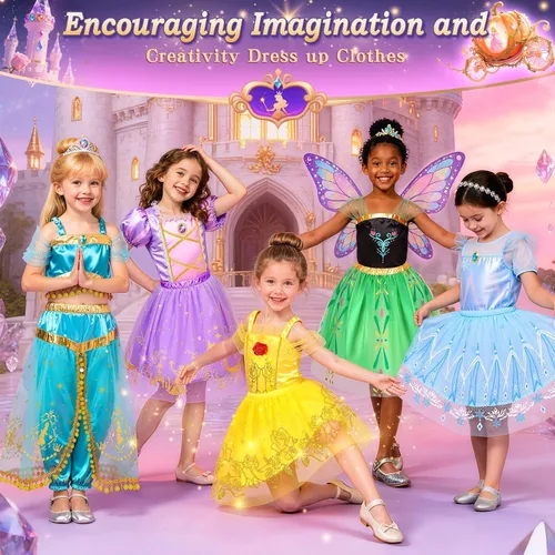 Vista 2 de Disfraces de princesa para niñas, ropa de vestir de princesa para niñas