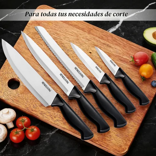 Vista 6 de Juego de cuchillos de cocina de 6 piezas, acero inoxidable alemán de alto carbono, duradero y fácil de limpiar, color negro