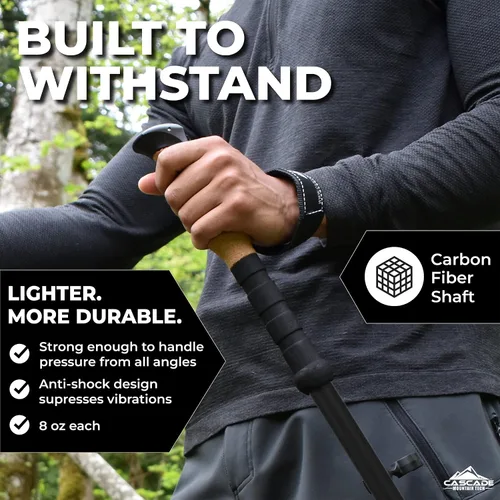 Vista 2 de Cascade Mountain Tech - Bastones de senderismo de fibra de carbono, bastones para caminar o hacer senderismo con seguros ajustables rápidos
