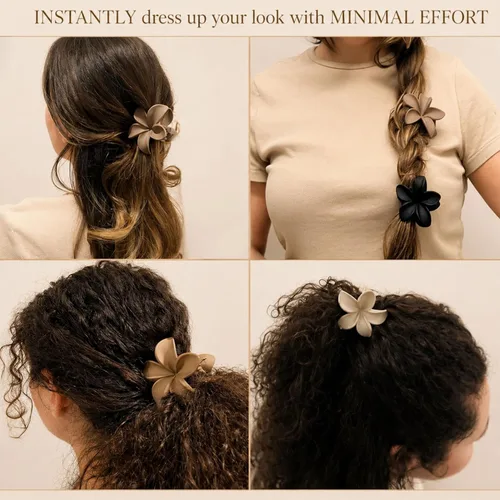 Vista 6 de Clips de cabello con flores para mujeres y niñas, cabello grueso a fino, clips de garra medianos bonitos, accesorios decorativos para el cabello