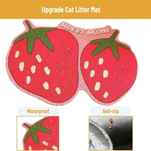 Vista 2 de Bonita alfombra de arena Lexible resistente al deslizamiento de frutas para gatos, tapete para atrapar arena para gatos, tapete para caja de arena