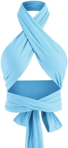 Vista 6 de ZAFUL - Ombliguera cruzada estilo halter de tejido acanalado para mujer camiseta sin mangas tipo con diseño fruncido y con lazos