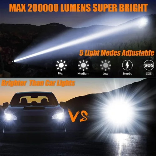 Vista 2 de Linternas recargables MAX 200000 lúmenes altos, linterna LED súper brillante de 30 W, linterna más brillante de alta potencia