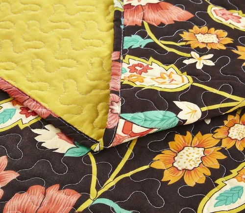 Vista 3 de DaDa Bedding Collection Marigold's Elegant Autumn Garden - Juego de colcha reversible acolchada – Brillante vibrante floral multicolor sólido