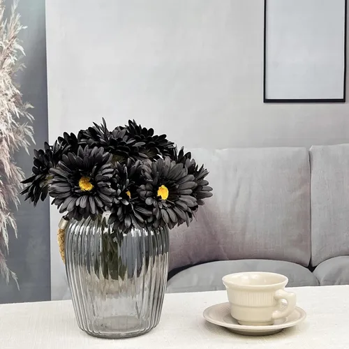 Vista 7 de TOPIA Margaritas africanas artificiales, margaritas africanas, flores de seda, gerberas artificiales, paquete de 10 unidades (negro)