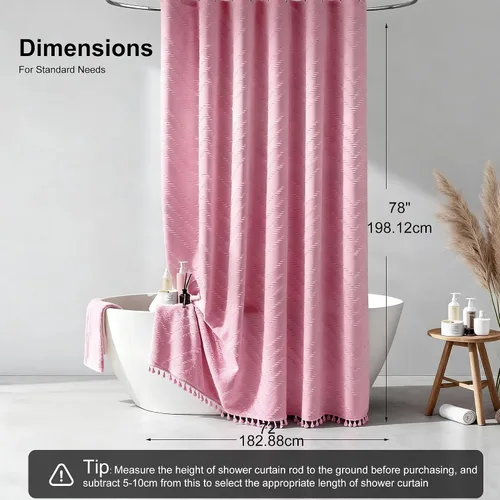 Vista 152 de Cortina de ducha Siiluminisoy de 36x72 beige, cortina de ducha de tela de tamaño pequeño, cortinas de ducha de tela con tufting, diseño chevron a