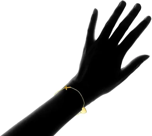 Vista 2 de DECADENCE Pulsera con dije de corazón pulido con diamantes de oro amarillo de 10 quilates y cruz lateral, 7