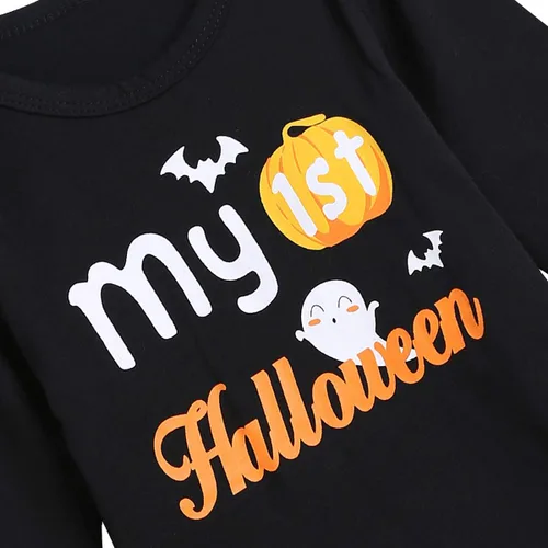 Vista 4 de PROMOTED TO BIG SISTER My First Halloween Baby Boy Outfit Set Pumpkin Romper Ghost Print Pants with Hat