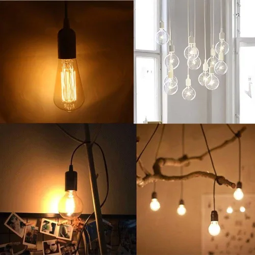 Vista 4 de Paquete de 2 cables de extensión de enchufe de luz LED E26/E27 de 5.9 pies con interruptor de encendido/apagado y enchufe de alimentación de CA