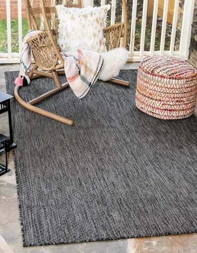 Vista 2 de Unique Loom Collection Alfombra de Área Tejido Plano Casual Transicional Sólida Jaspeada para Interiores/Exteriores