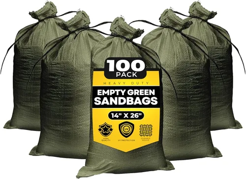 Vista 8 de Empty Sandbags Military Green with Ties 14" x 26" - Woven Polypropylene Extra Heavy Duty Sand Bags Flood Protection