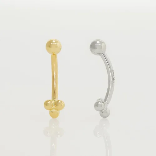 Vista 2 de ANYGOLDS 14K Solid Gold Floral Trinity Curved Barbell Earring - 16gauge Eyebrow, Cartilage, Daith & Helix Piercing Jewelry - Tragus, Conch, Rook &
