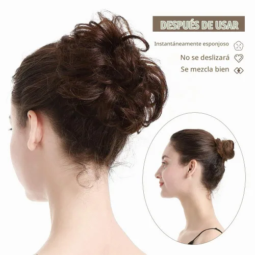 Vista 4 de Barsdar - Moño de cabello 100 % humano, Moño desordenado, Extensiones de cola de caballo, Moño de cabello rizado, Pieza de cabello