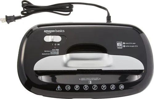 Vista 3 de Amazon Basics - Trituradora de papel y tarjetas de crédito de alta seguridad con micro corte de 6 hojas para casa y oficina, negra