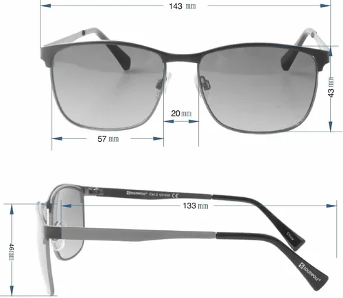 Vista 5 de Southpole 5038SP - Lentes de sol rectangulares de metal con protección UV retro, regalos geniales para hombres, 2.244in, metal mate y negro, Gris