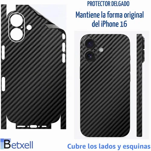 Vista 2 de Compatible con iPhone 16 Skin Wrap 3M Film Protector para lados y espalda (fibra de carbono)