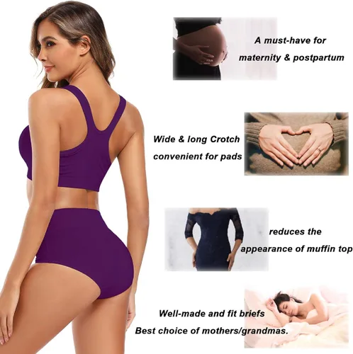 Vista 4 de Molasus - Ropa interior de algodón para mujer, cintura alta, cobertura total, tallas regulares y grandes