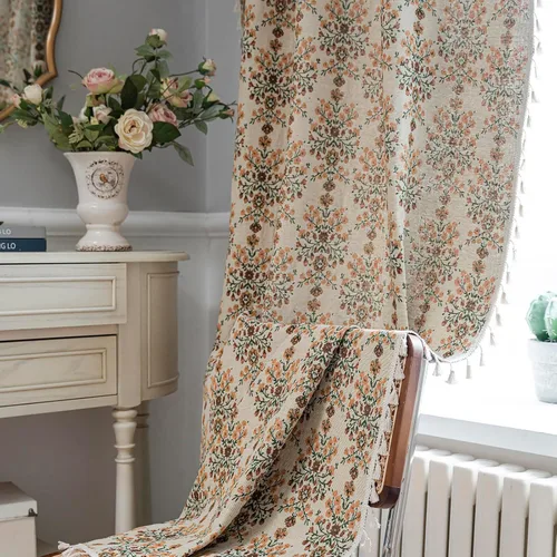 Vista 6 de BHUSB Cortinas rústicas para sala de estar de 63 pulgadas de largo, cortinas de ventana de lino y algodón con estampado floral bohemio, cortinas