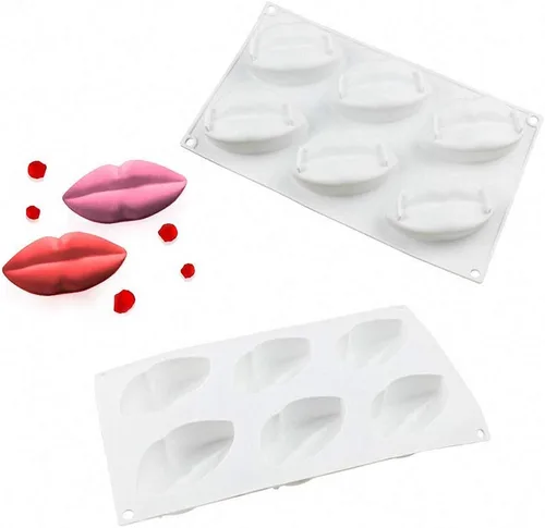 Vista 3 de Molde para hornear labios rojos en 3D con 6 cavidades, con estampado de labios, besos de silicona, para chocolate, caramelo, mousse, molde