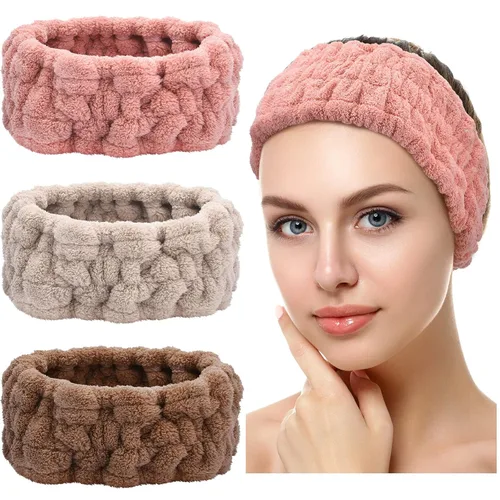 Vista 7 de Chuangdi Diadema de spa de 3 piezas para mujer, diadema de maquillaje facial, diadema de tela de rizo suave para lavar, máscara facial, regalos