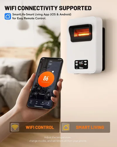 Vista 6 de Estufa de Espacio Eléctrica Dr. Infrared Heater Ecoheat, Sistema Dual con Infrarrojos y Ventilador Forzado, Control Remoto, 1500W, Montaje en Pared