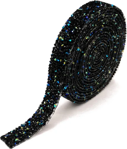 Vista 19 de Dowarm Cinta de diamantes de imitación de 3 yardas, rollo de cinta de diamantes de imitación, envoltura de malla con diamantes de imitación Negro