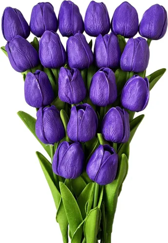Vista 10 de UKELER 24 piezas de flores negras de tulipán, flores artificiales de poliuretano de tacto real para decoración del hogar, centros de mesa, arreglo
