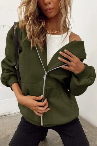 Vista 5 de Trendy Queen - Sudaderas con capucha Y2K con cremallera para mujer, de manga larga, para otoño, de gran tamaño, casual, con bolsillo