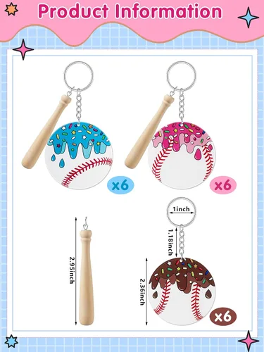Vista 2 de Taiyin 18 juegos de llaveros acrílicos de béisbol y sóftbol a granel para bolsa de pelotas de bricolaje, regalos de fiesta deportiva, mini dijes