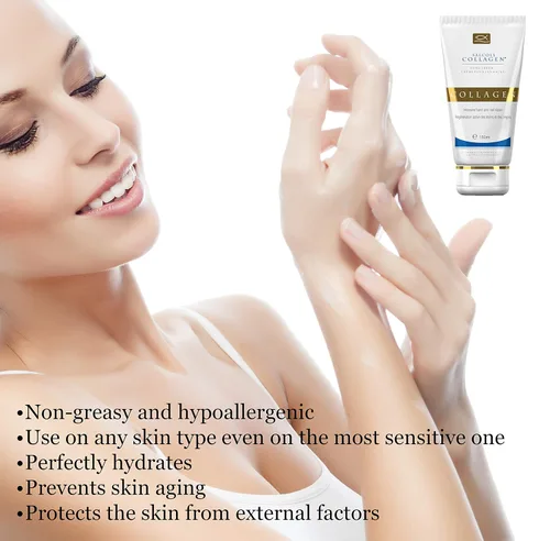 Vista 4 de Crema SALCOLL para manos con colágeno, crema para manos anti-edad hipoalergénico con colágeno natural potente, ayuda a la hidratación de la piel