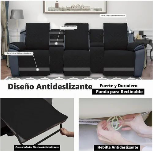 Vista 4 de Easy-Going - Funda reclinable con consola, funda de sofá reversible para sala de estar, funda de sofá dividida para cada asiento con correas
