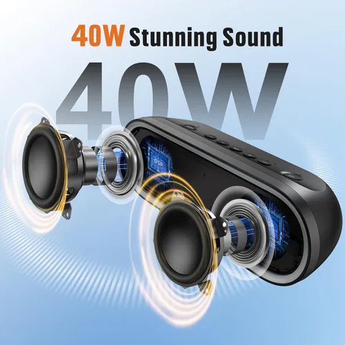 Vista 2 de DOSS SoundBox Pro+ P300 parlante Bluetooth con sonido estéreo de 40 W, graves adicionales, impermeable IPX6, emparejamiento TWS, diversos efectos