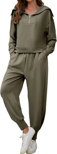 Vista 4 de MISSACTIVER Women 2 Piece Outfits Long Sleeve Tracksuit Lapel Half Zip Pullover and Cinch Bottom Sweatpants Set Sweatsuits