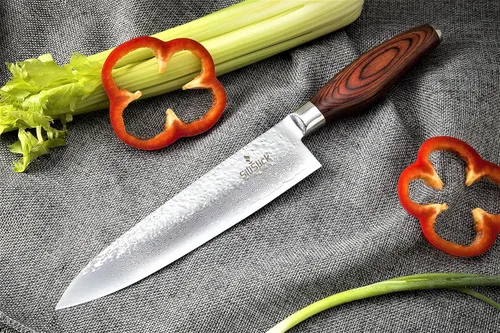 Vista 2 de Cuchillo de chef de Damasco – Acero inoxidable japonés VG10 de 67 capas de 8 pulgadas – Forjado de alto carbono – Hoja afilada de espiga completa