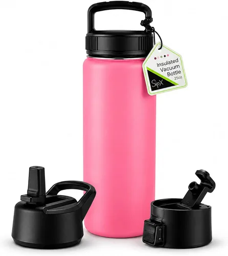 Vista 27 de SIPX™ Botella de Agua Aislada de 18 oz con 3 Tapas – Acero Inoxidable a Prueba de Fugas, Triple Aislamiento – Frío 24 Horas/Caliente 12 Horas – Negro
