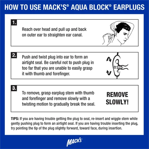 Vista 9 de Mack's AquaBlock - Tapones para los oídos de natación, 3 pares, impermeables, reutilizables, de silicona, para nadar, para bucear, ducharse